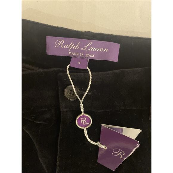 Ralph Lauren Collection Purple Label Black Velvet Pants 8 Slim High Rise Cotton - Picture 10 of 12
